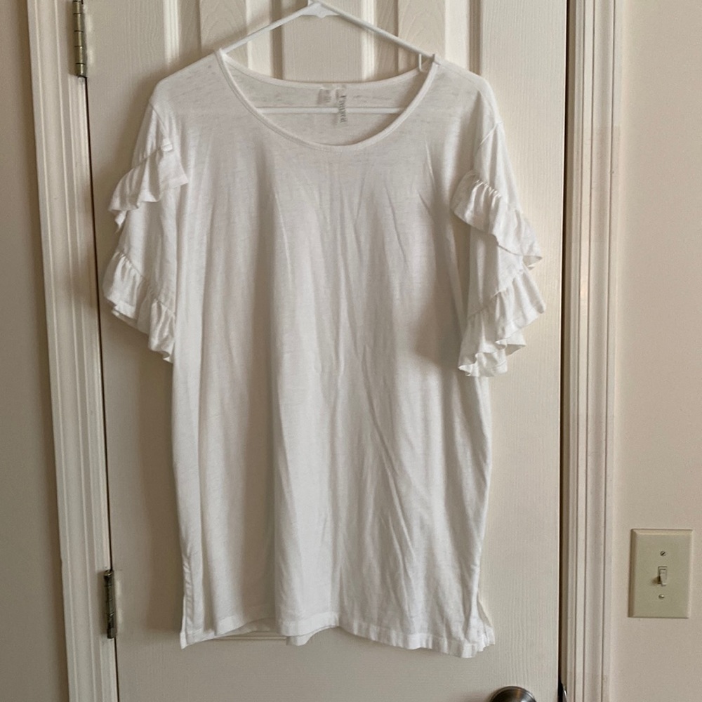 White ruffle sleeve top